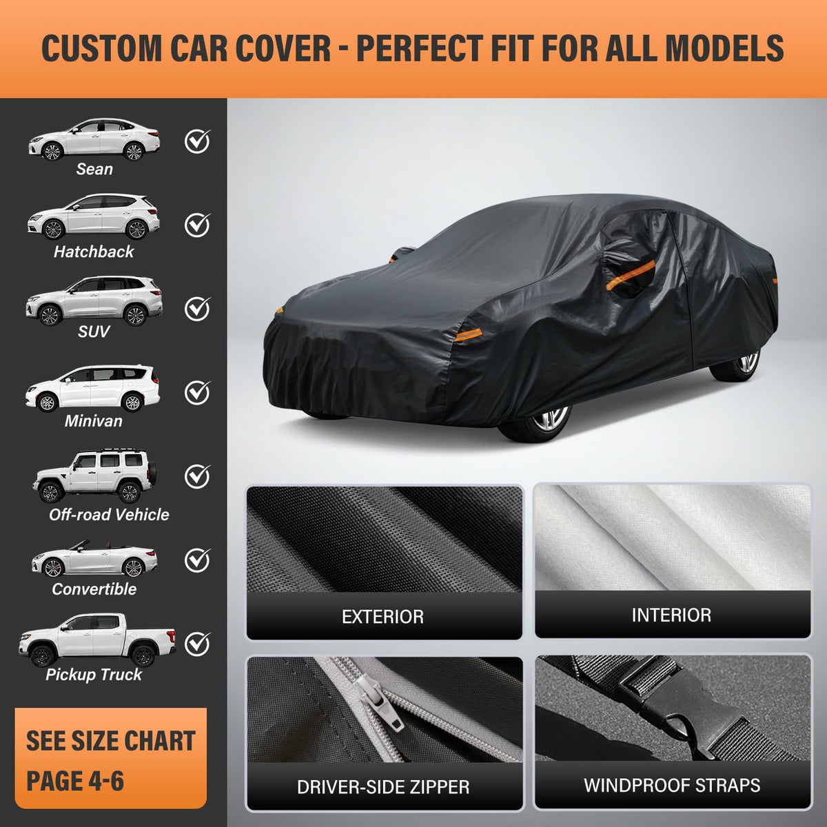 Kayme Sedan Car Cover Waterproof All Weather - See Size Chart - Size A4