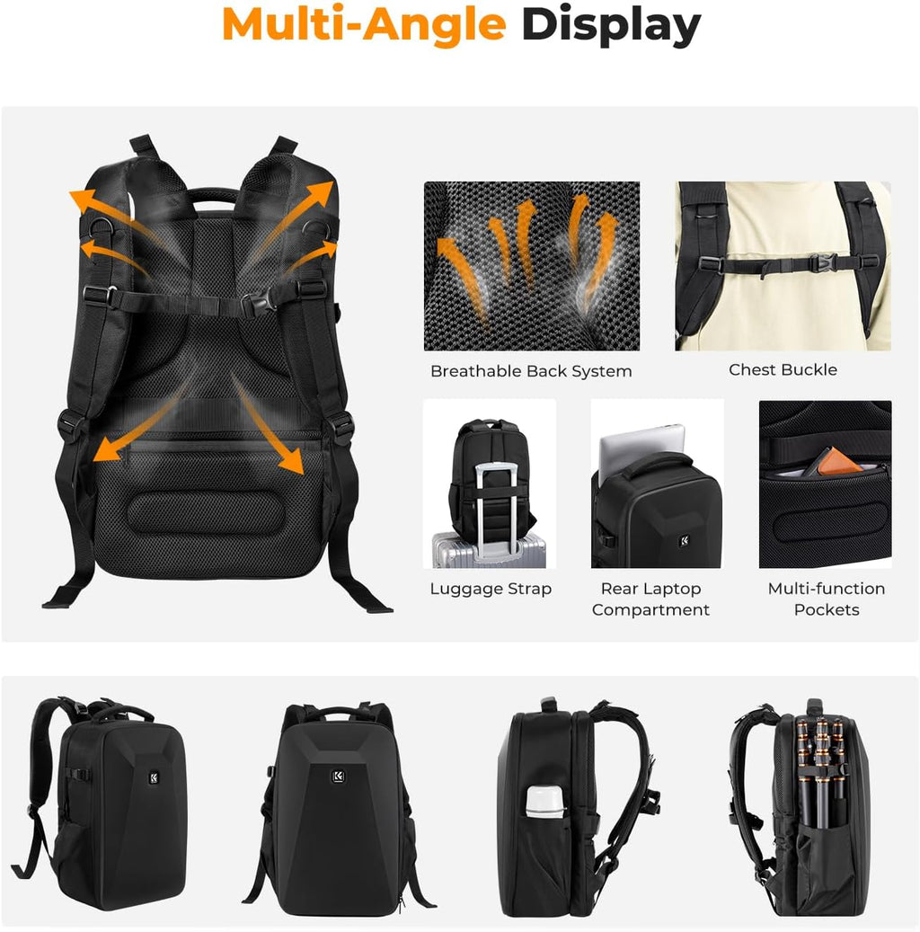 K&F CONCEPT Camera Backpack,Hardshell Photography DSLR Camera Bag
