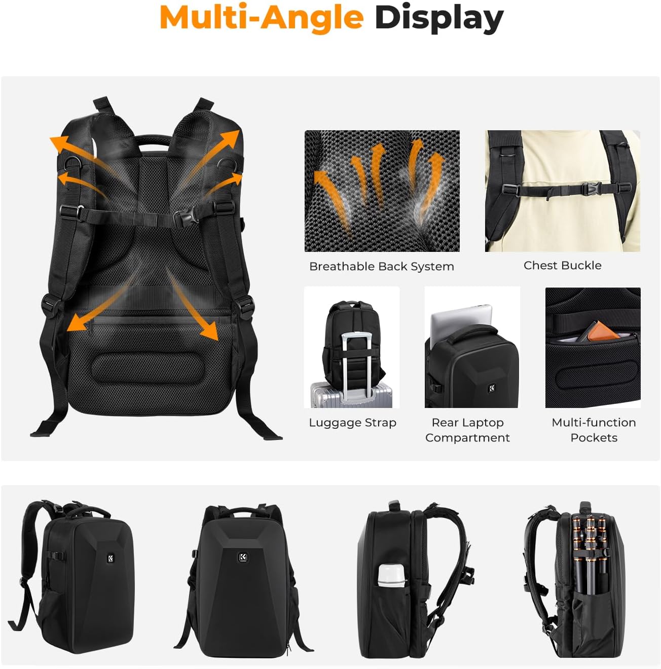 K&F CONCEPT Camera Backpack,Hardshell Photography DSLR Camera Bag