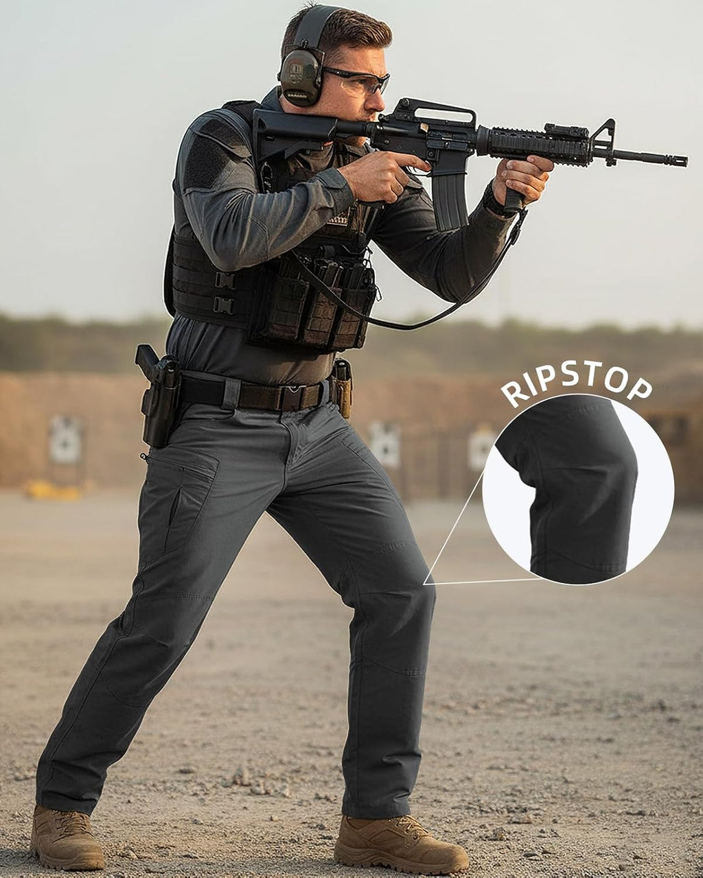 Men's Stretch Tactical Pants Waterproof Ripstop Fabric Cargo Pants Lightweight Casual Hiking Outdoor Work Pants (No Belt)