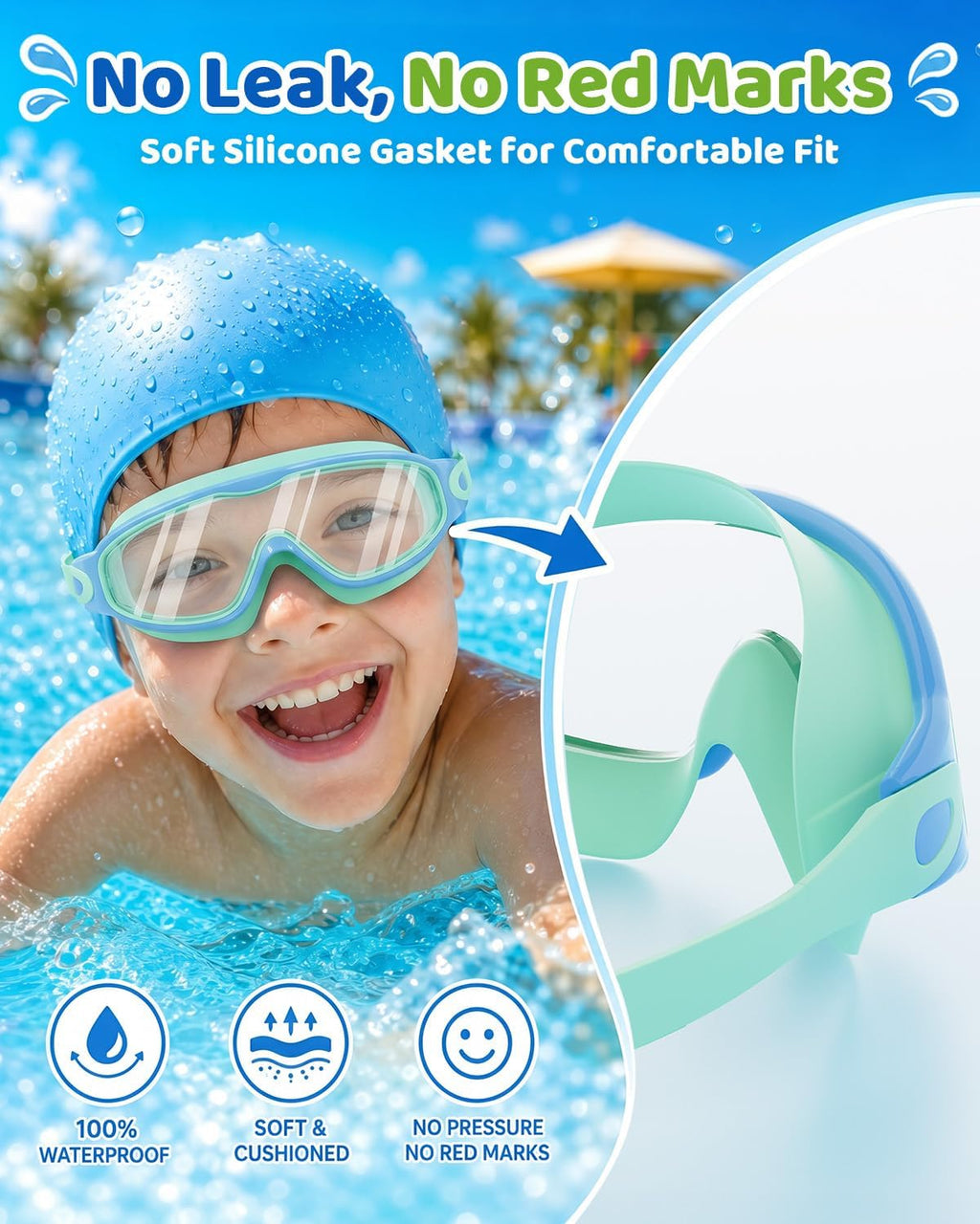 Kids Swim Goggles 2 Pack, Anti Fog No Leak UV Protection Ages 4-15