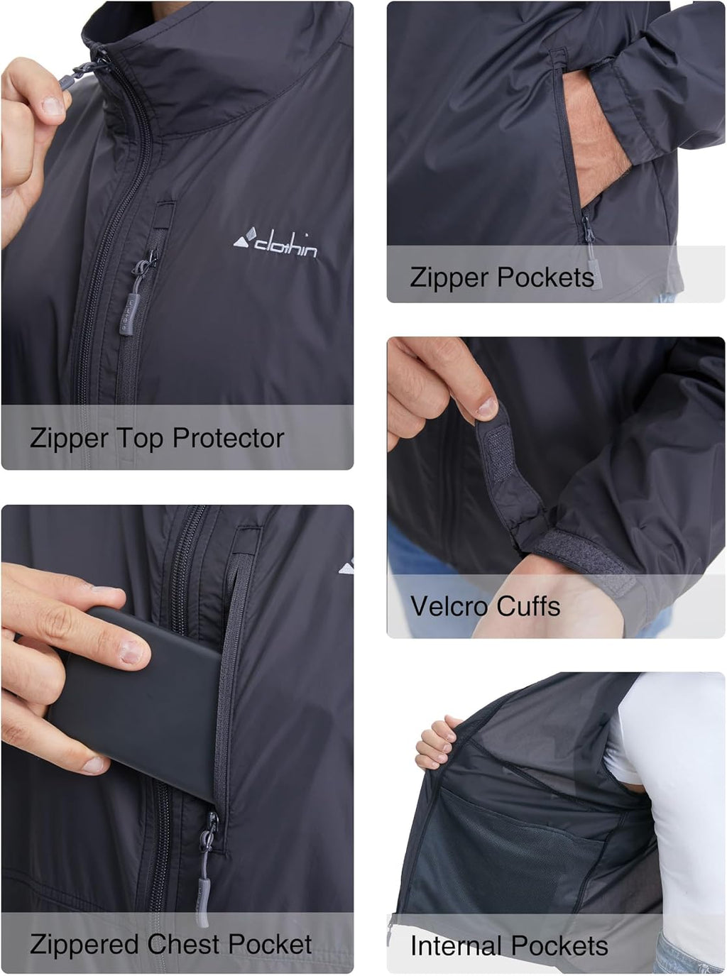 clothin Men's Lightweight Water-Resistant Packable Windbreaker