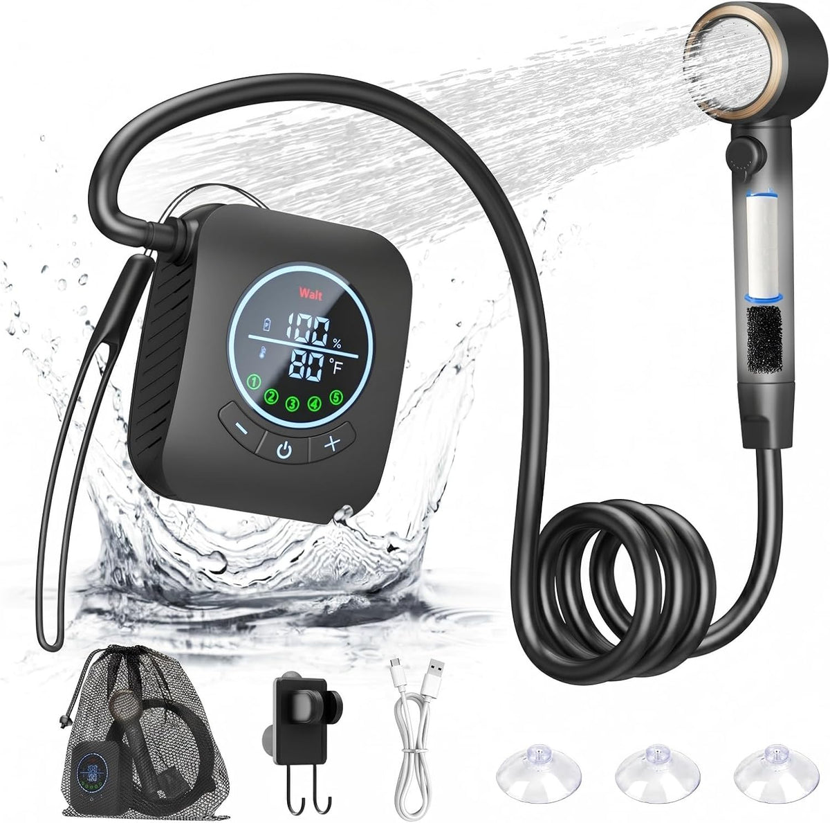Portable Shower – 8000mAh Rechargeable Camping Shower