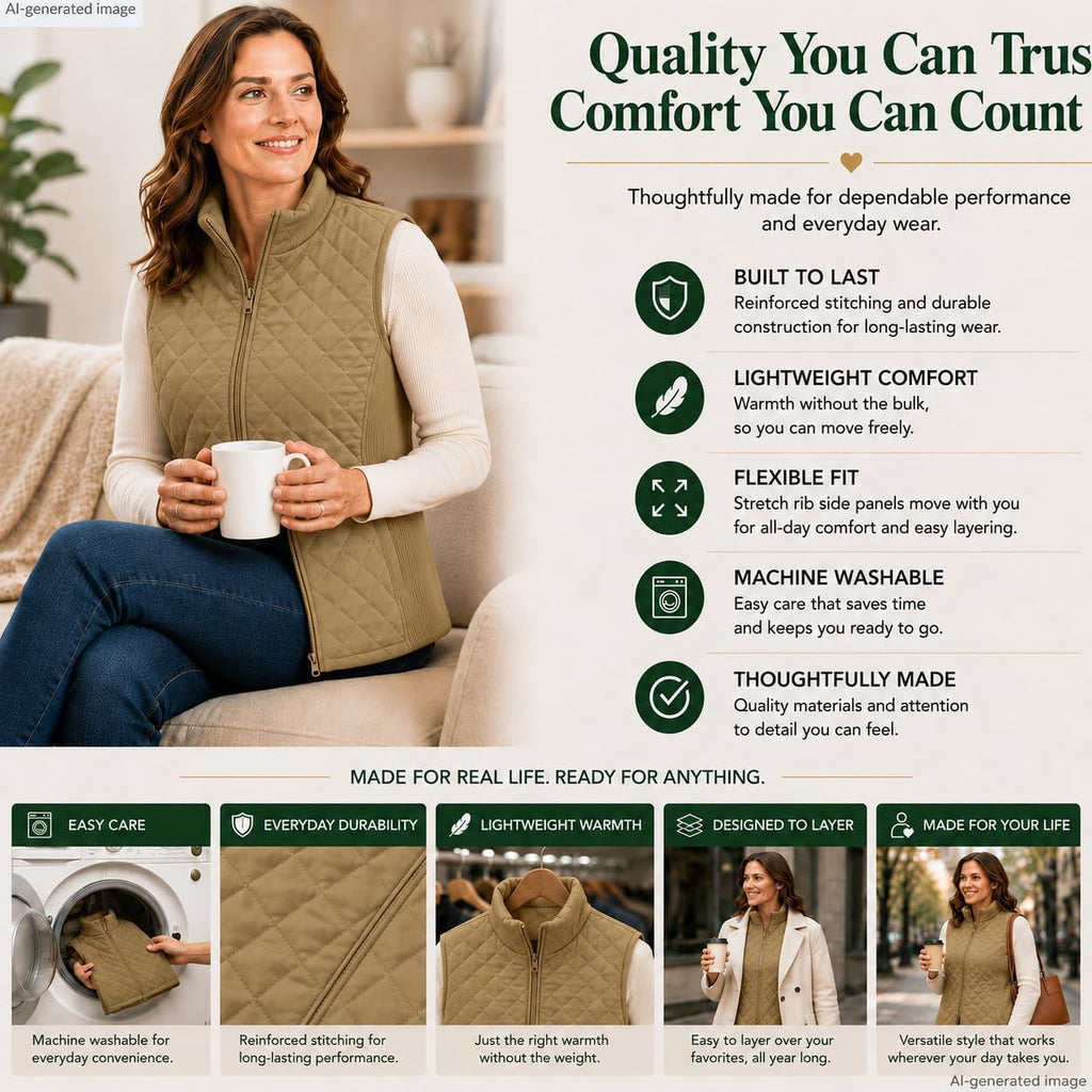 Bienzoe Womens Lightweight Quilted Vest: Warm Daily Layer