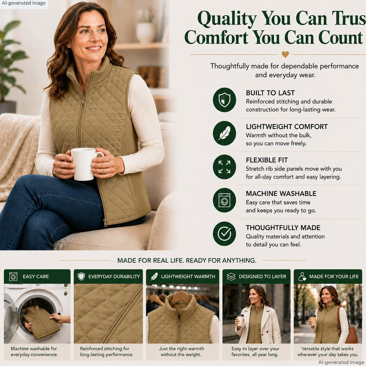 Bienzoe Womens Lightweight Quilted Vest: Warm Daily Layer