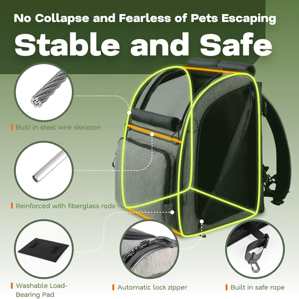 Premium Dog & Cat Carrier Backpack for Travel, Hiking & Vet Visits - Solid Durable Pet Backpack with Breathable Mesh, Safety Strap, Anti-Anxiety Curtain & Storage Pockets (Gray)