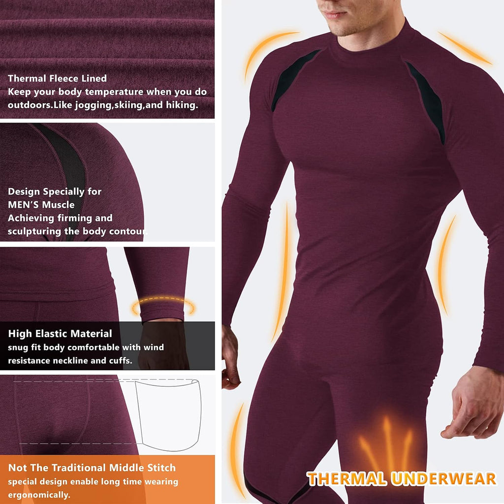Muezna Men's Thermal Top and Bottom Set Underwear Long Johns Base Layer