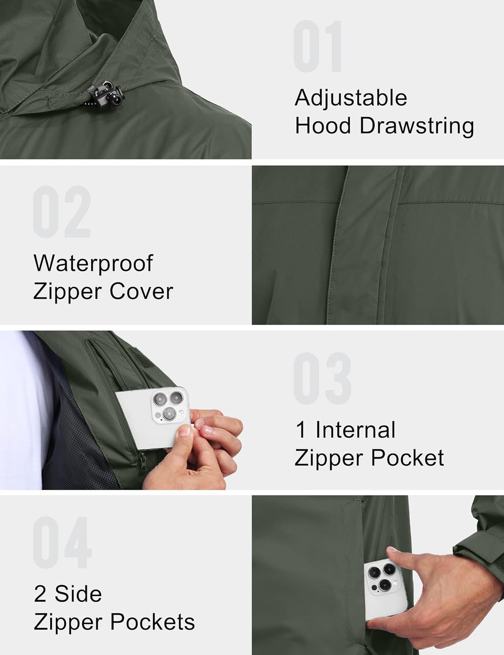 Little Donkey Andy Men's Waterproof Rain Jacket Outdoor Raincoat for Hiking