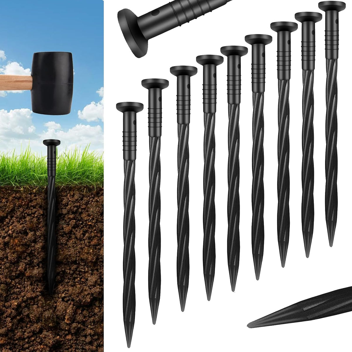 80 Pack 8 Inch Plastic Landscape Edging Anchoring Stakes Garden Lawn Yard Spikes Landscaping Stakes for Paver Edging, Weed Barrier, Tent, Artificial Turf