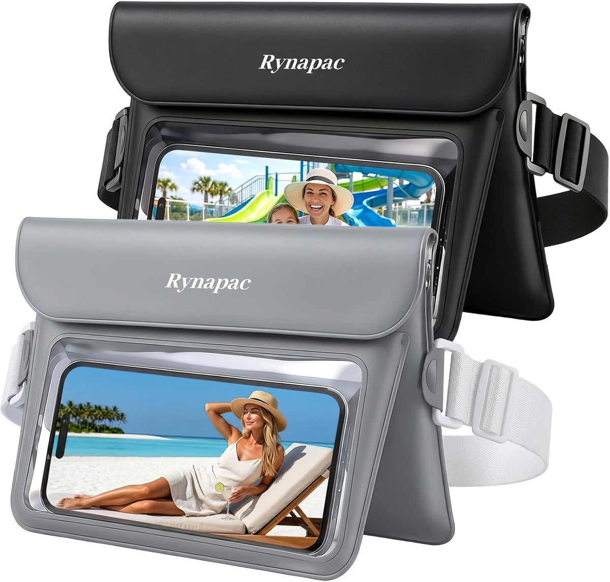 2 Pack Waterproof Fanny Pack, IPX8 Double Space Dry Bag Phone Pouch