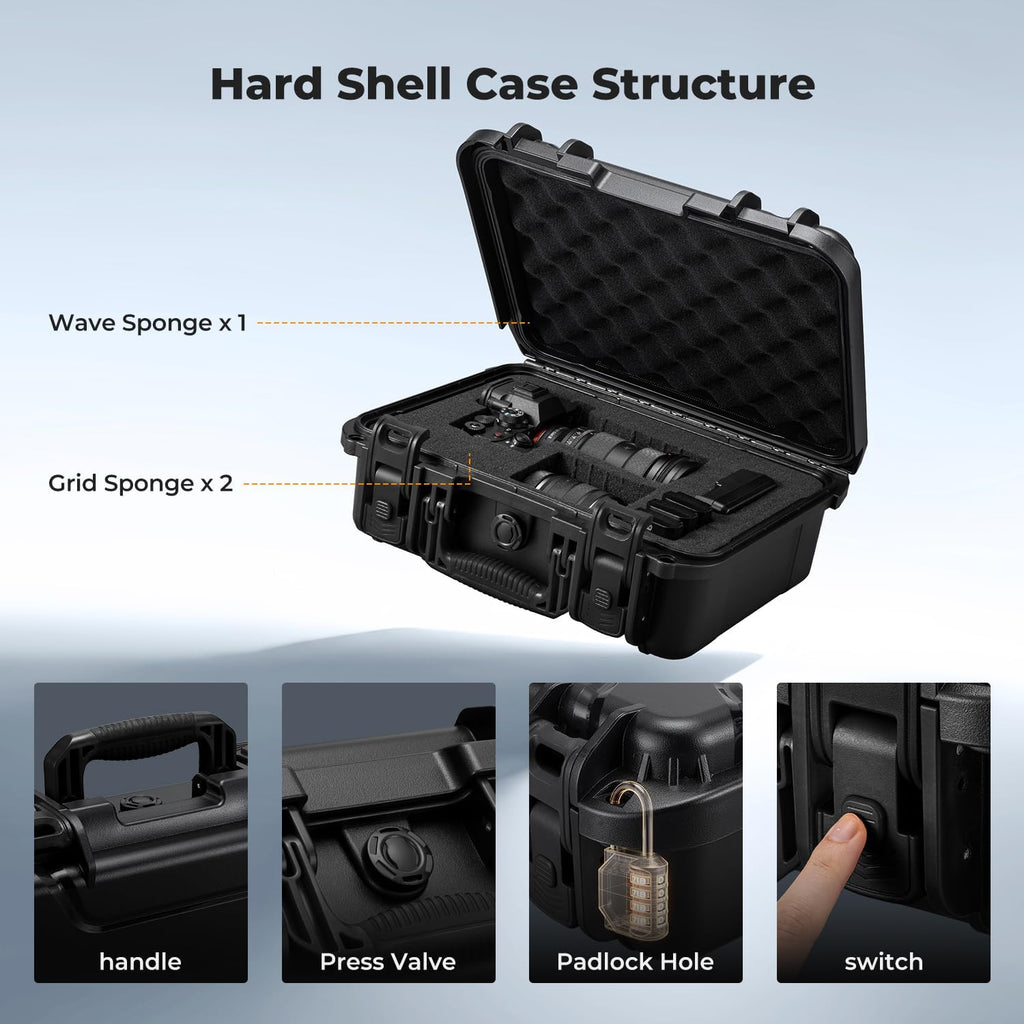 K&F CONCEPT Waterproof Hard Case, IP67 Protective Case with Pre-Scored Foam