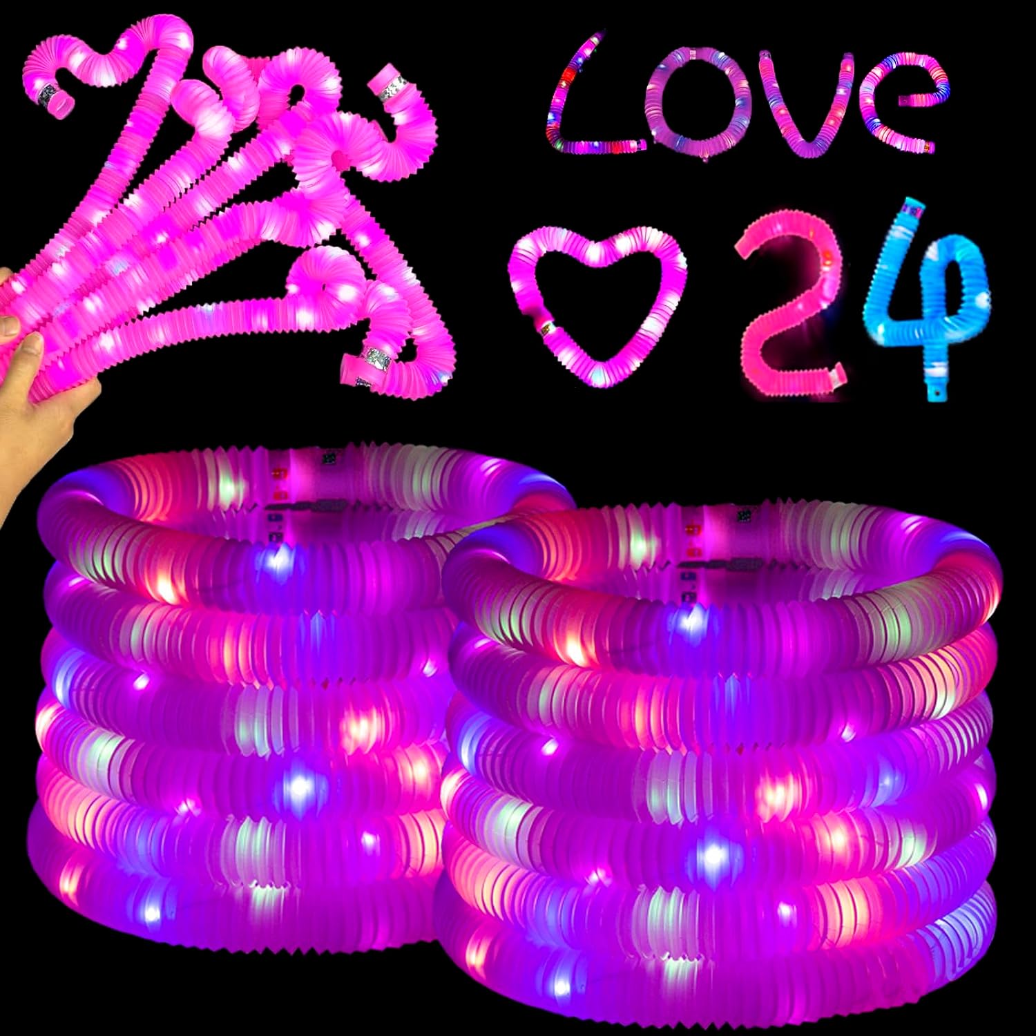 Pink 12 Pack Light Up Party Favors Supplies,Bulk Glow Sticks Bracelet,Necklace Accessories for Kids,Birthday Return Gifts Treats,Easter Basket Goodie Bag Stuffer Fillers for Boys Girls