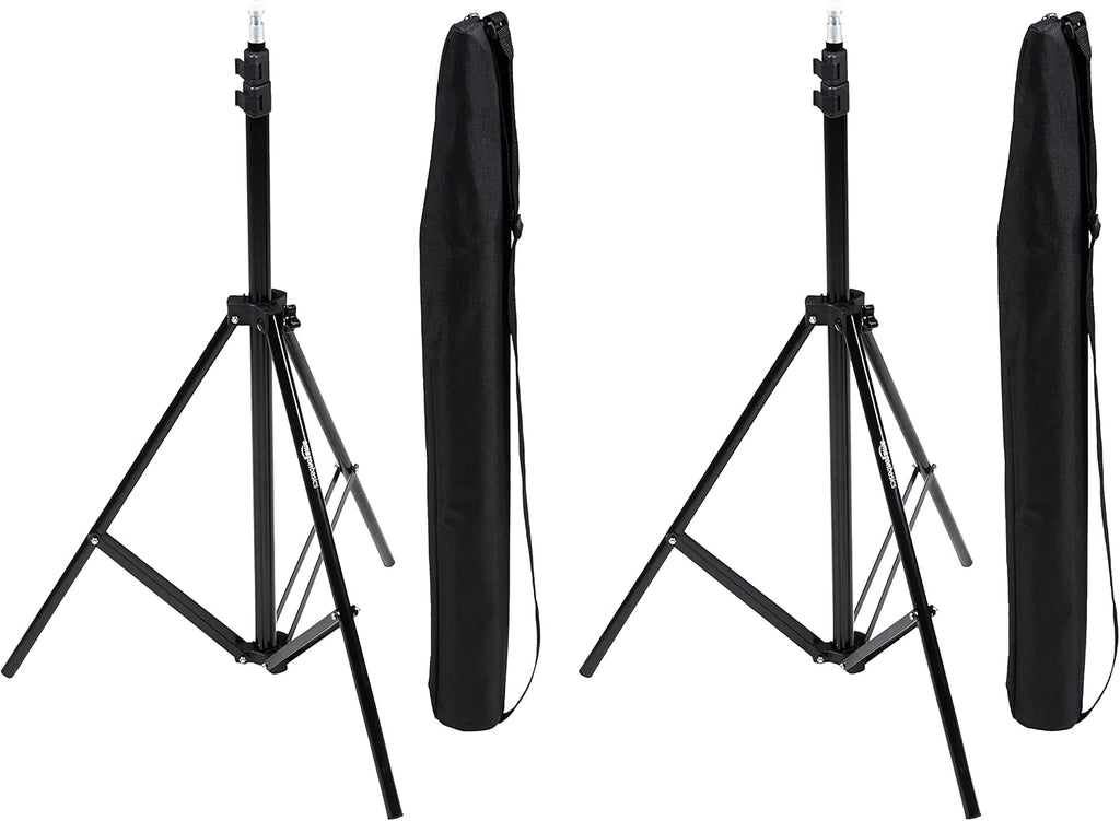 Amazon Basics Portable Aluminum Photography Light Stand Tripod with Case, Adjustable 2.8-6.7 Feet, Pack of 2, Black