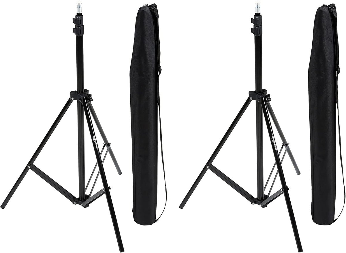 Amazon Basics Portable Aluminum Photography Light Stand Tripod with Case, Adjustable 2.8-6.7 Feet, Pack of 2, Black