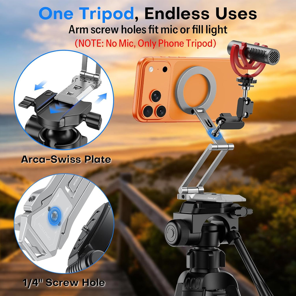 OMOTON TP06-E [3-Adjust] Sturdy Magnetic Phone Tripod for iPhone 17, Sliver