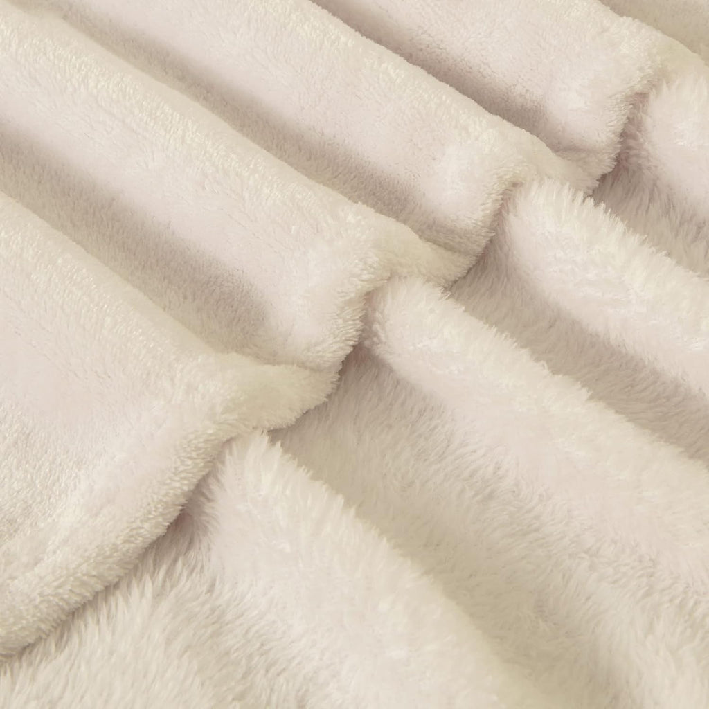 BEDELITE Fleece Blanket Soft Plush Throw for Couch Beige 50"x60"