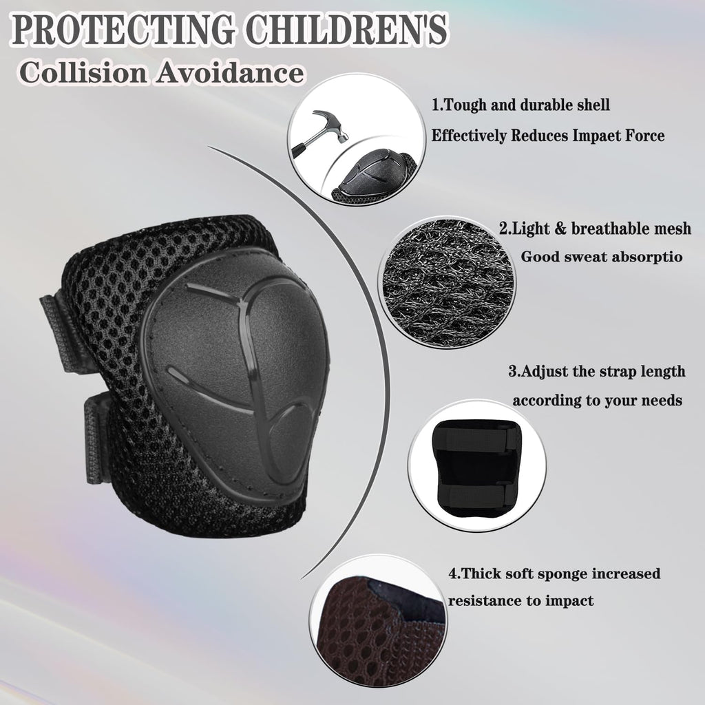 Kids/Youth Knee Pads and Elbow Pads Set for Kids 3-14 Years Boys Girls Protective Gear Set Adjustable Knee Pads, Elbow Pads, Wrist Guards Skateboard Skating Skiing Cycling Biking Running Scooter