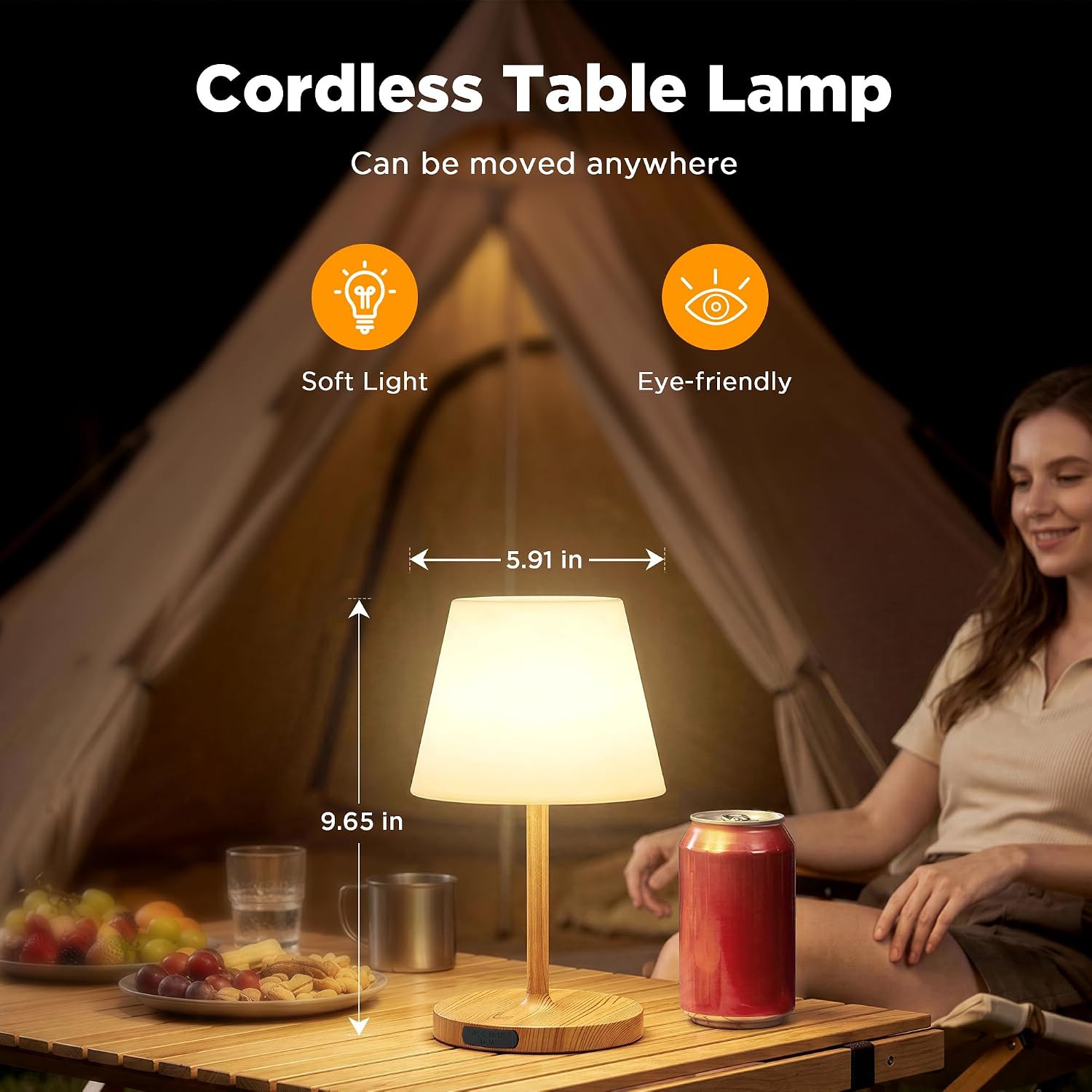 LUTEC 2 Pack Shower Lamp Waterproof, 6000mAh Rechargeable Cordless Table Lamp with 3 Color Temps and Stepless Dimming, Touch Control & Portable LED Nightlight for Bathroom, Desk, Outdoor(Wood Grain)
