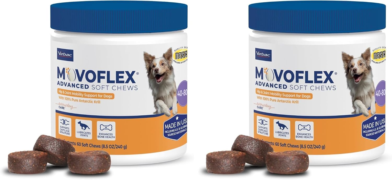 MOVOFLEX Advanced Soft Chews Hip and Joint Support Supplement for Medium Dogs - 60 Count by Virbac