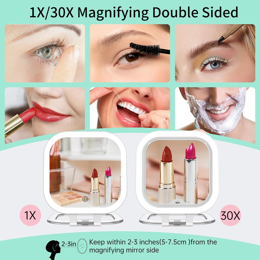 FASCINATE 7" Rechargeable Travel Makeup Mirror 30X Magnification (Felt)