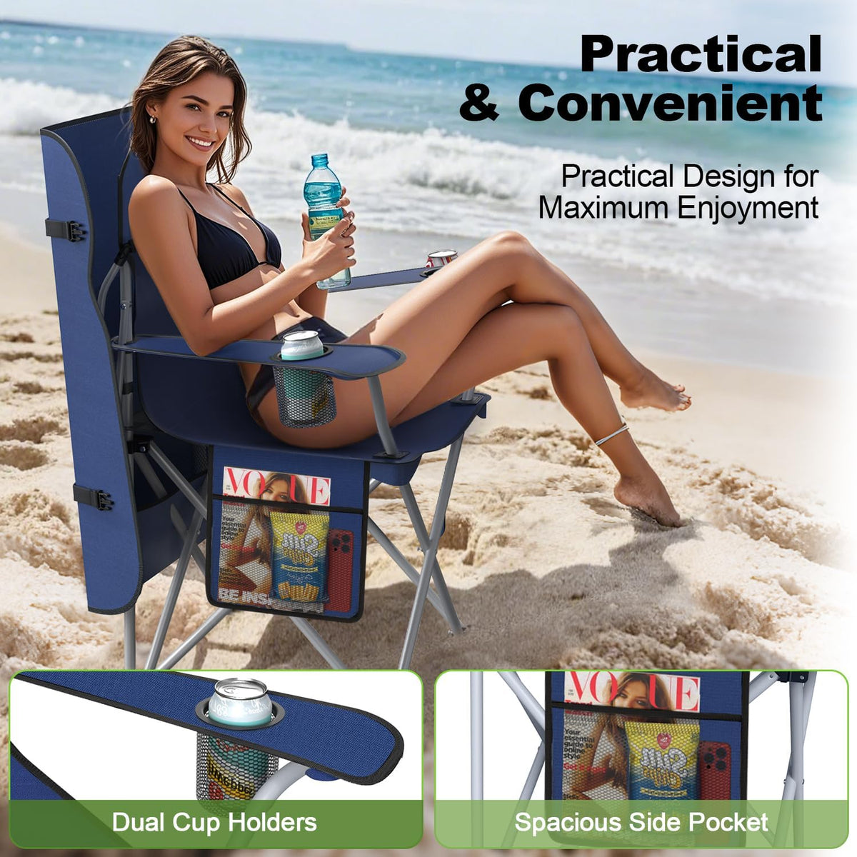 VTOY Portable Folding Camping Chair with Canopy, Outdoor Sun Shade Chair
