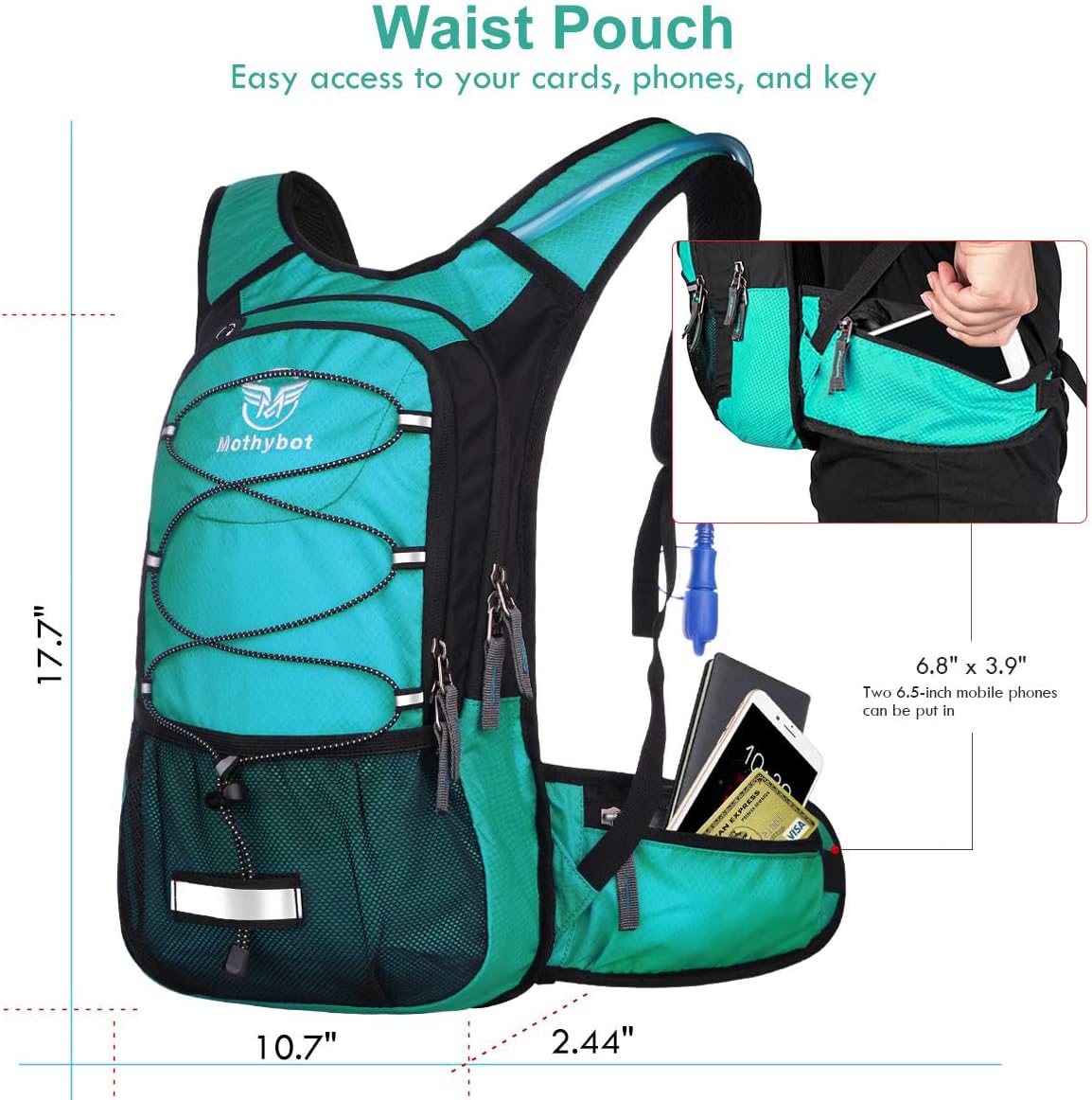 Mothybot Hydration Pack, Insulated Hydration Backpack with 2L BPA Free Water Bladder and Storage, Hiking Backpack for Men, Women, Kids for Running, Cycling, Camping - Keep Liquid Cool up to 5 Hours