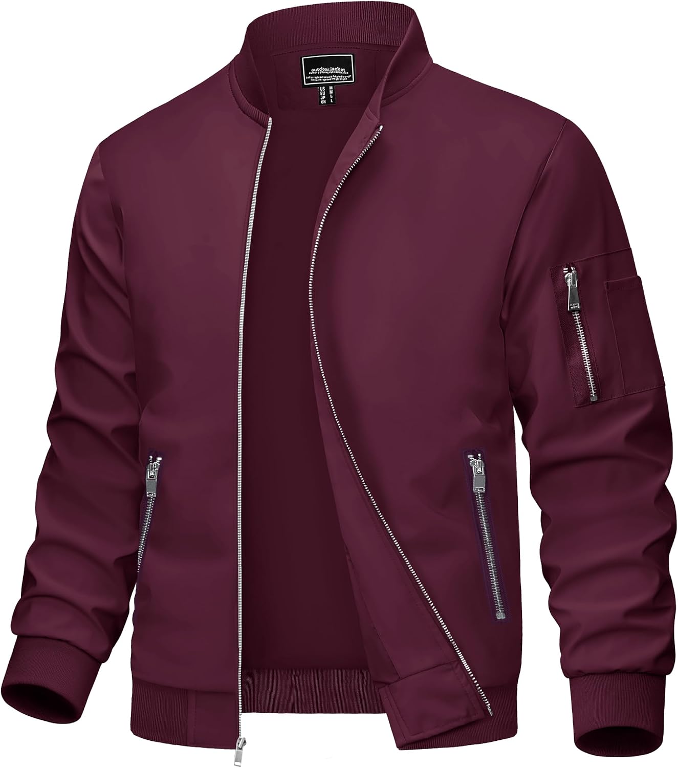 MAGCOMSEN Bomber Jacket Men Jackets Lightweight Windbreaker Jacket Zip Up Bomber Jacket Light Jackets Wine Red,XL
