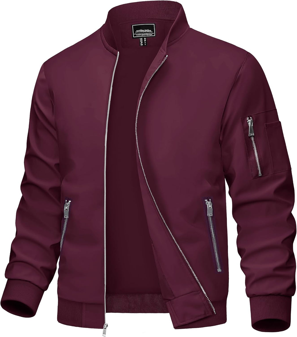MAGCOMSEN Bomber Jacket Men Jackets Lightweight Windbreaker Jacket Zip Up Bomber Jacket Light Jackets Wine Red,2XL