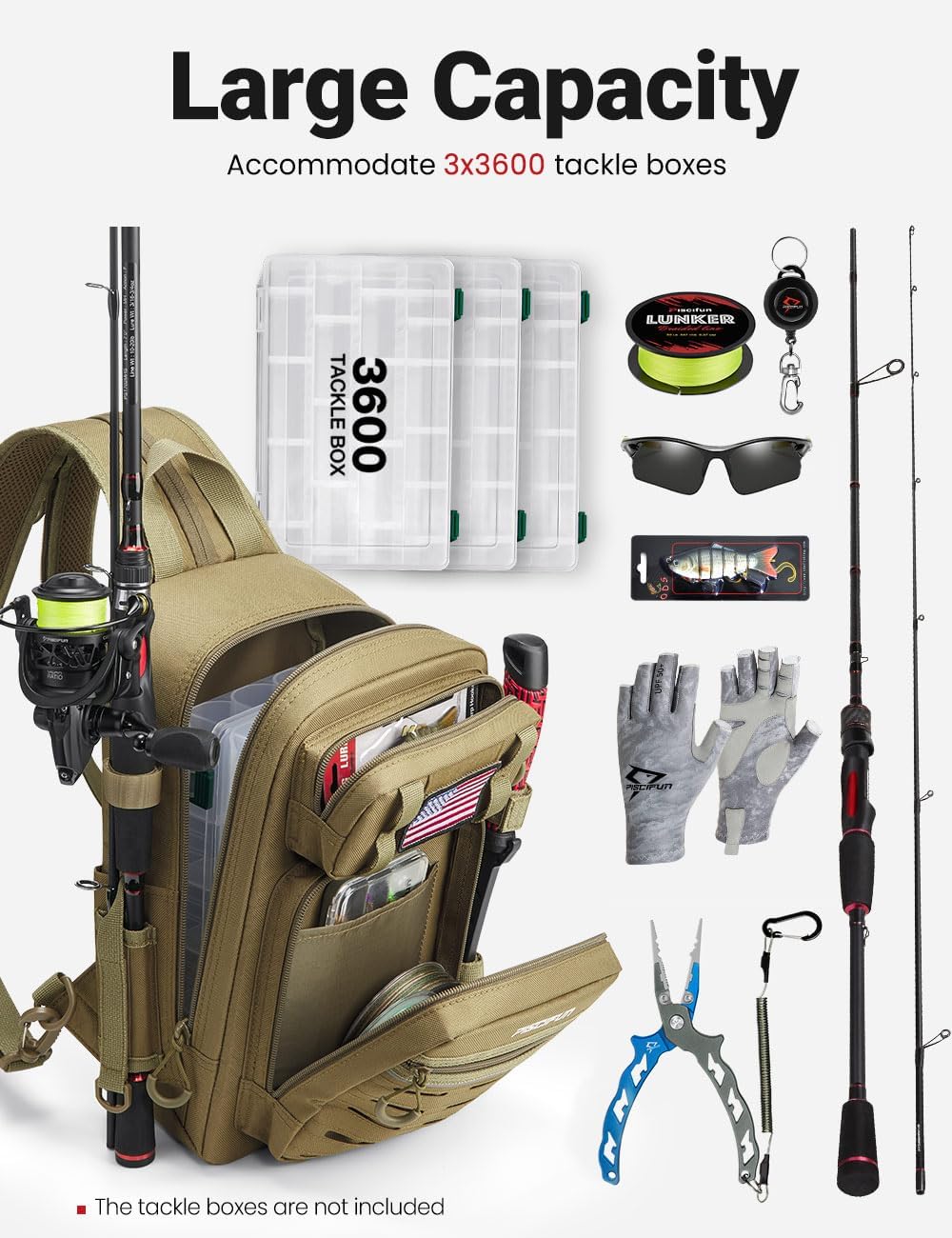 Piscifun Fishing Backpack Tackle Bag, MOLLE & 2 Rod Holders, Multi Storage
