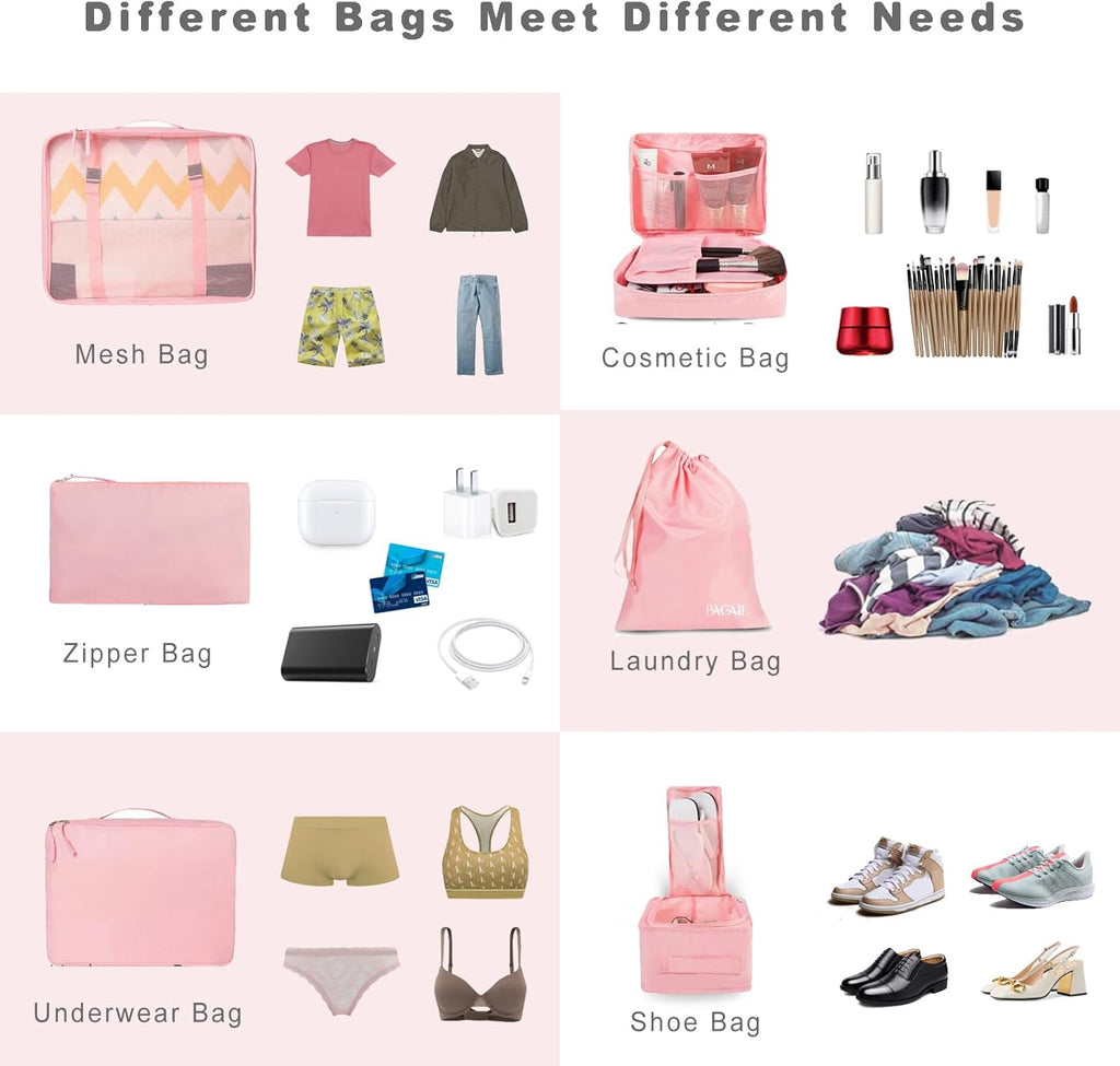 BAGAIL 8 Set Packing Cubes Luggage Packing Organizers for Travel Accessories-Blush Pink