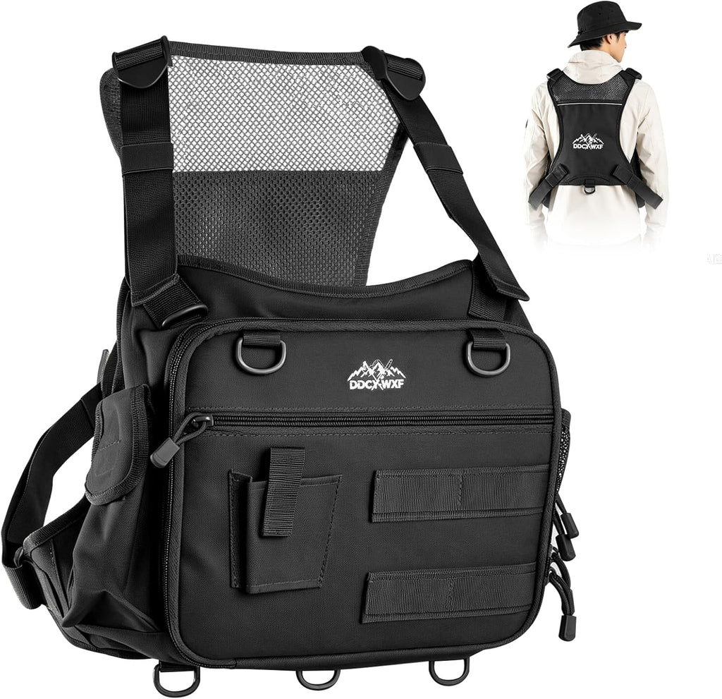 Fishing Chest Pack with 3 Bait Boxes, Fly Fishing Tackle Bag & Work Station