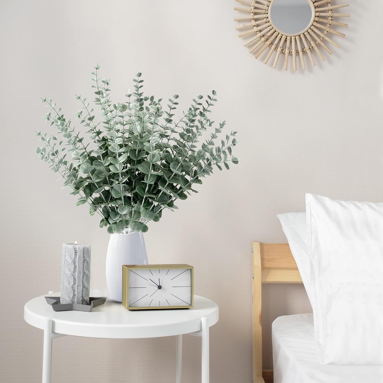 Sggvecsy 36pcs Eucalyptus Stems Decor Artificial Eucalyptus Leaves Faux Eucalyptus Stems Real Touch Fake Greenery Branches for Wedding Flower Bouquet Centerpiece Home Office Decoration