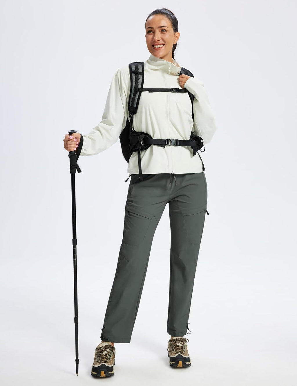MoFiz Womens Hiking Cargo Pants Waterproof Lightweight with Zipper Pockets