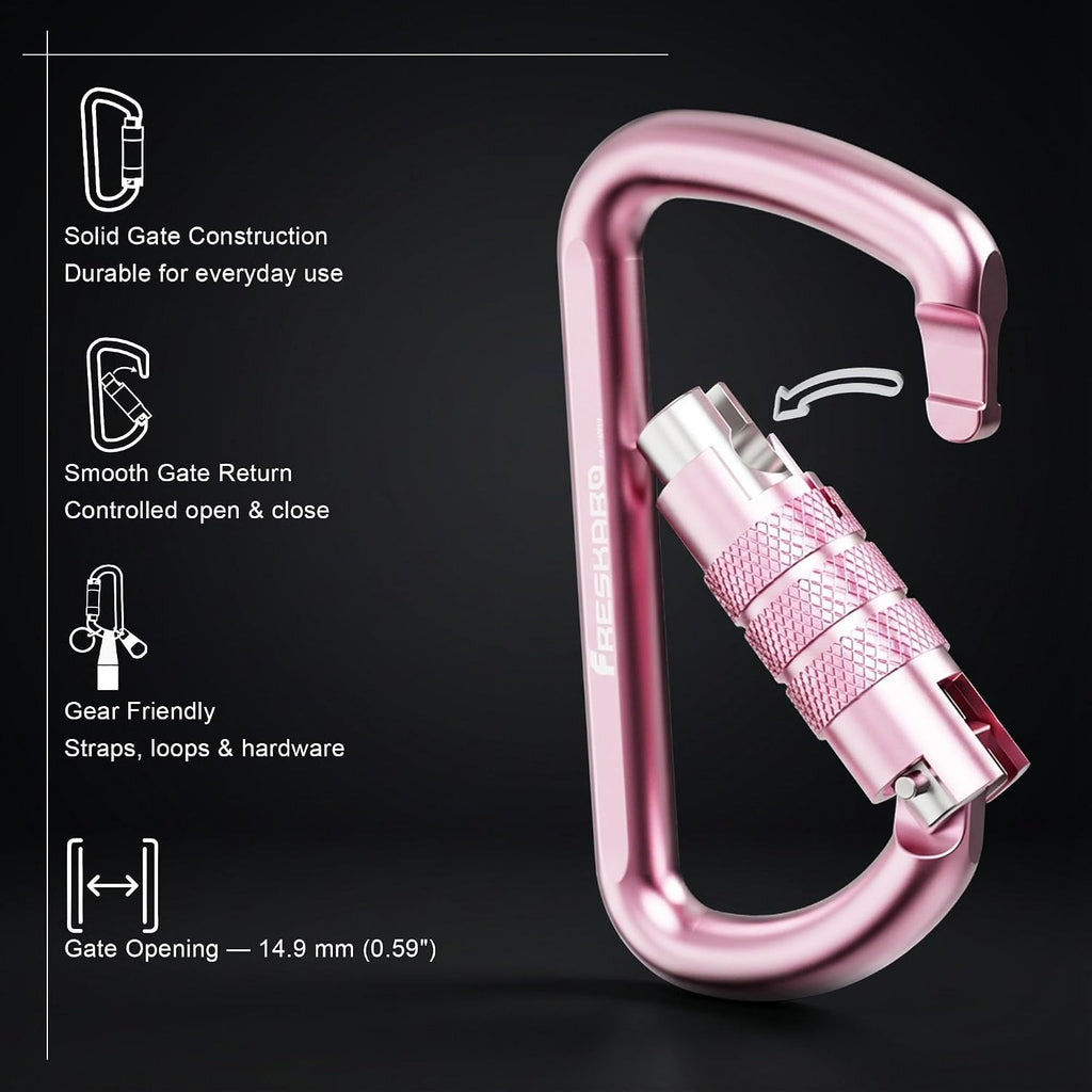 FresKaro 3inch 12kN-2698lbs Auto Locking Carabiner Clips, Solid D Shape, Heavy Duty 7075 Aluminum, Lightweight 1.09oz, Rust Proof, for Hammock, Hiking, Dog Leash, Keychain etc., Multi-Colors
