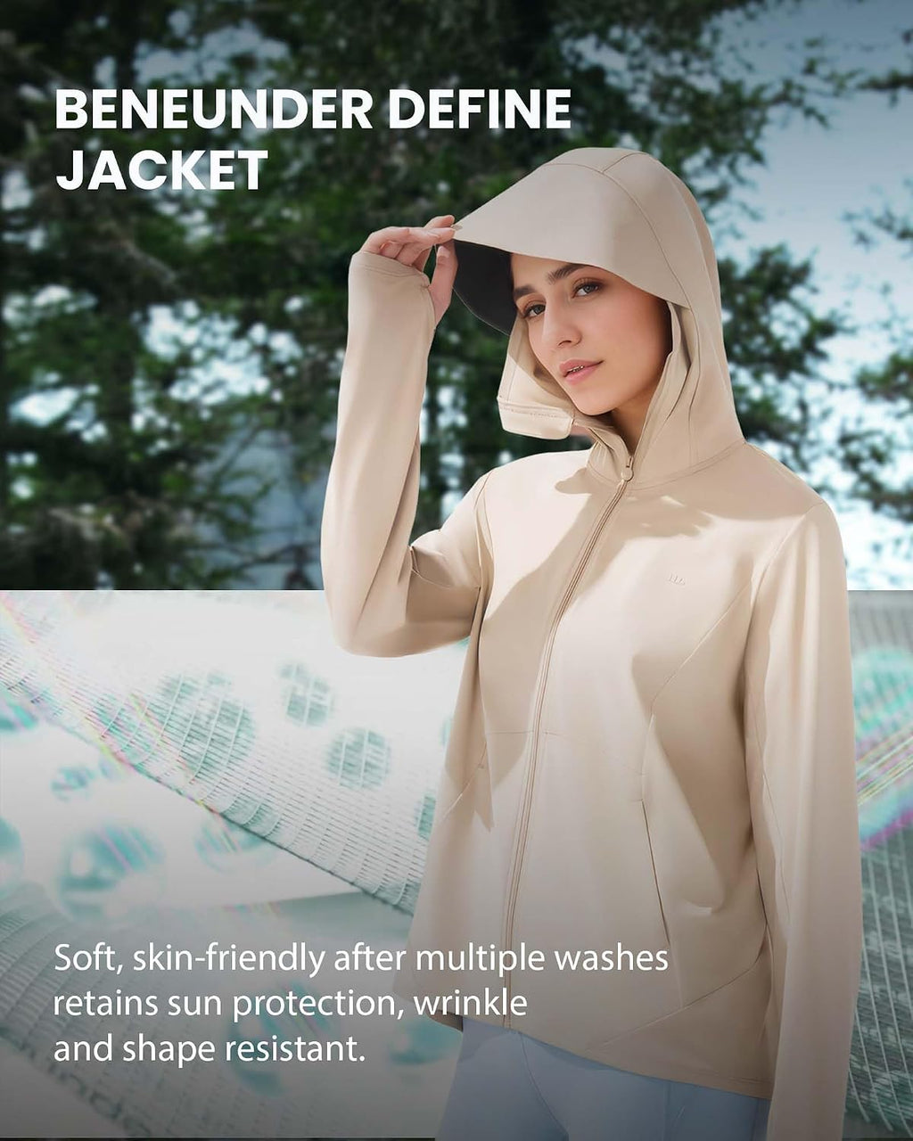 BENEUNDER Cooling Women's UPF 50+ Sun Protection Lightweight Hoodie Jacket Long Sleeve Active Sun Shirts for Outdoor Workout