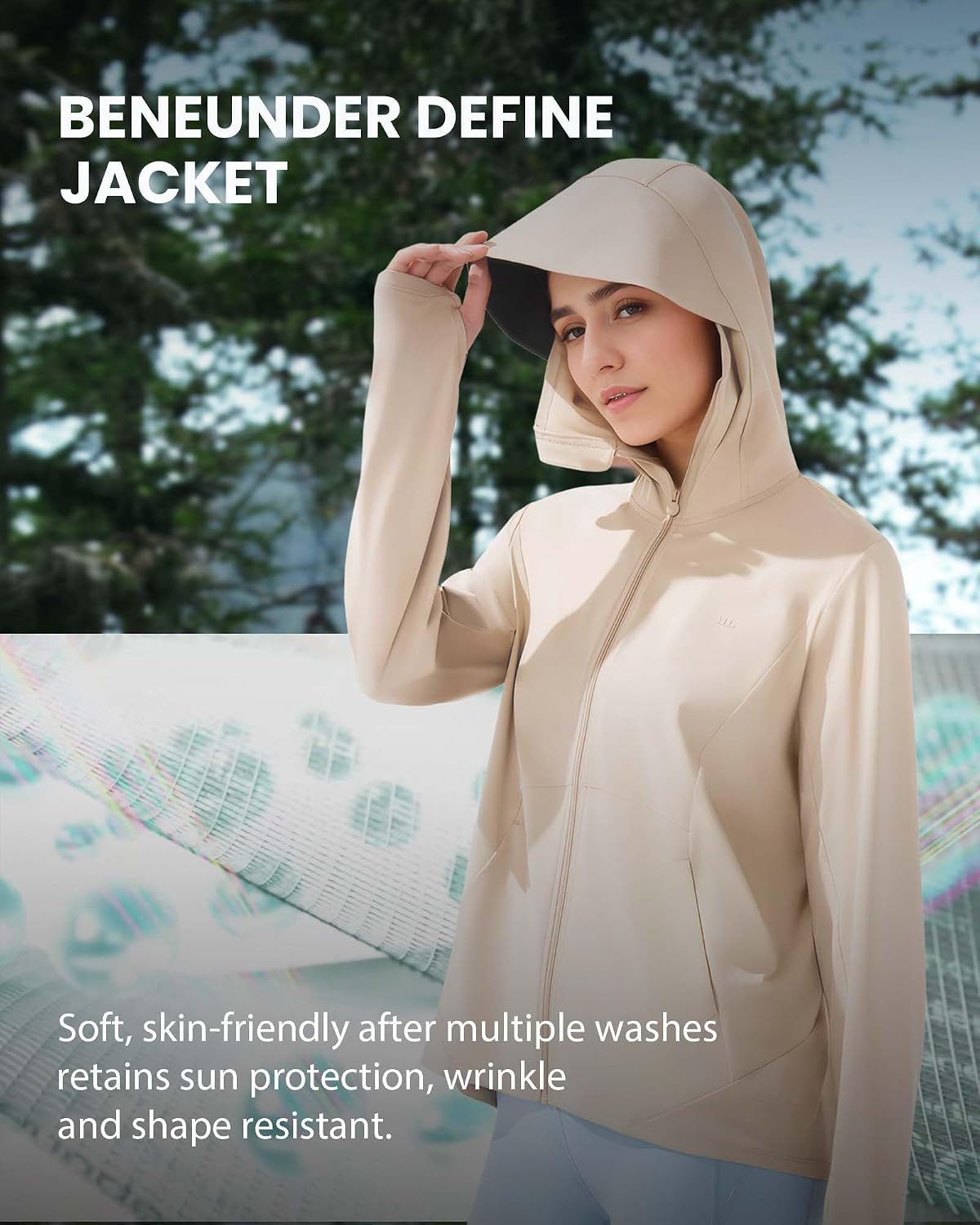 BENEUNDER Cooling Women's UPF 50+ Sun Protection Lightweight Hoodie Jacket Long Sleeve Active Sun Shirts for Outdoor Workout