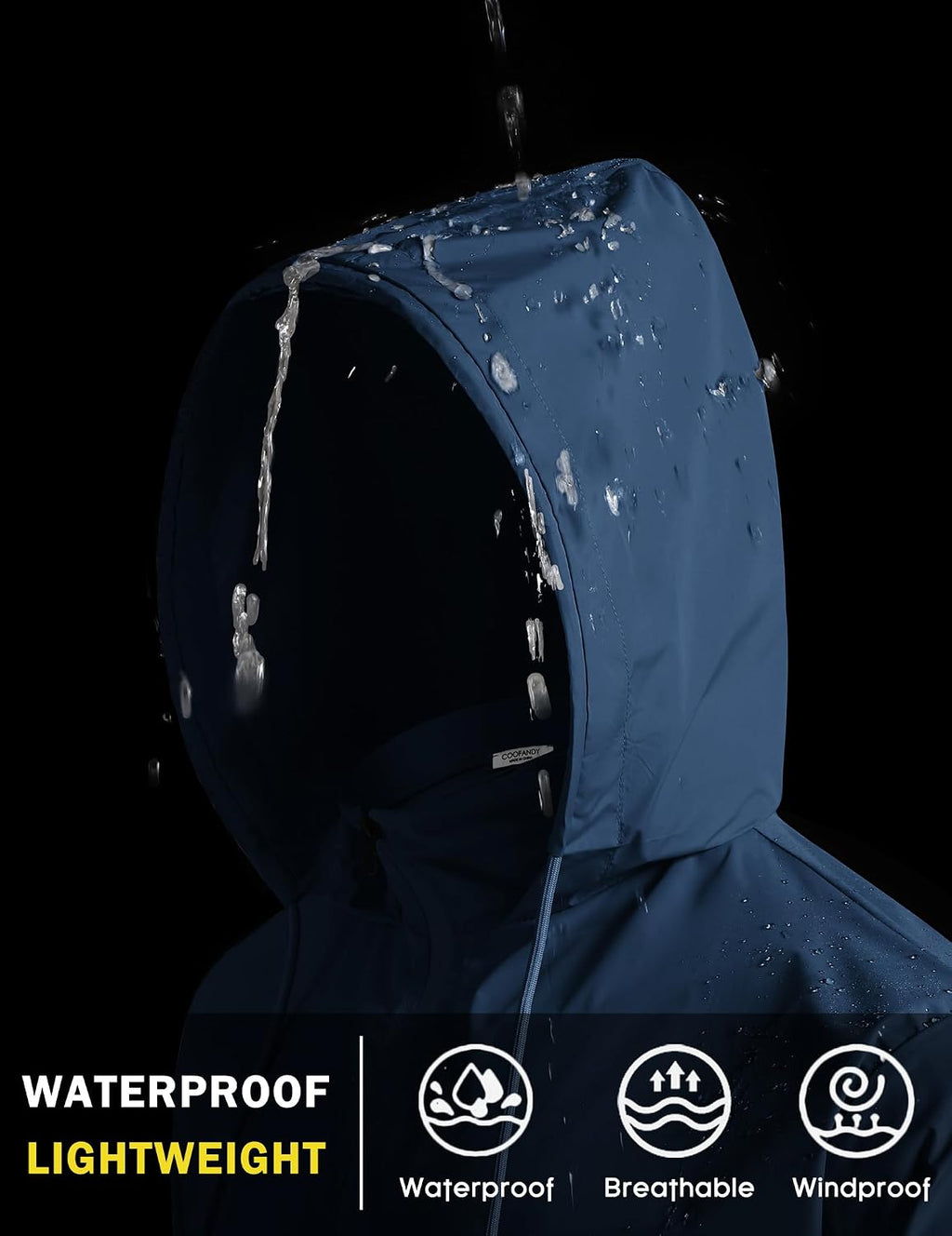 COOFANDY Men's Light Rain Jacket Packable Waterproof Raincoat Windbreaker