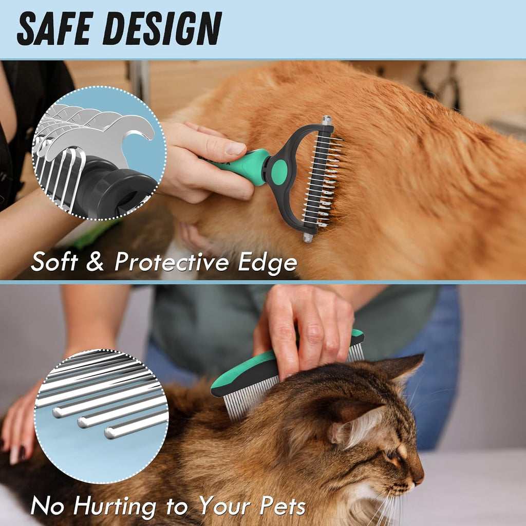Docrok Pet Grooming Brush and Metal Comb Combo for Dogs & Cats, Green