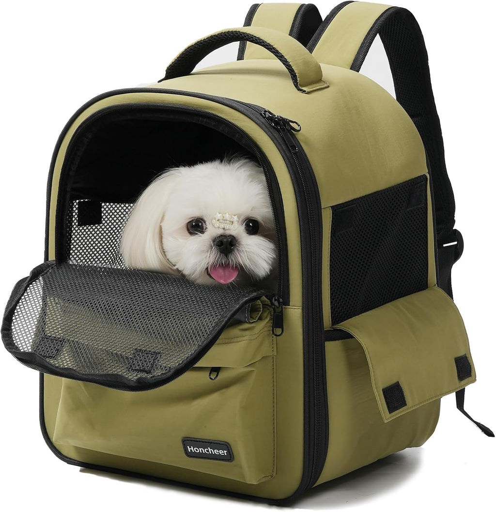 Cat Carrier Dog Backpack Carrier with Anti-Collapse Bottom (Olive Green)