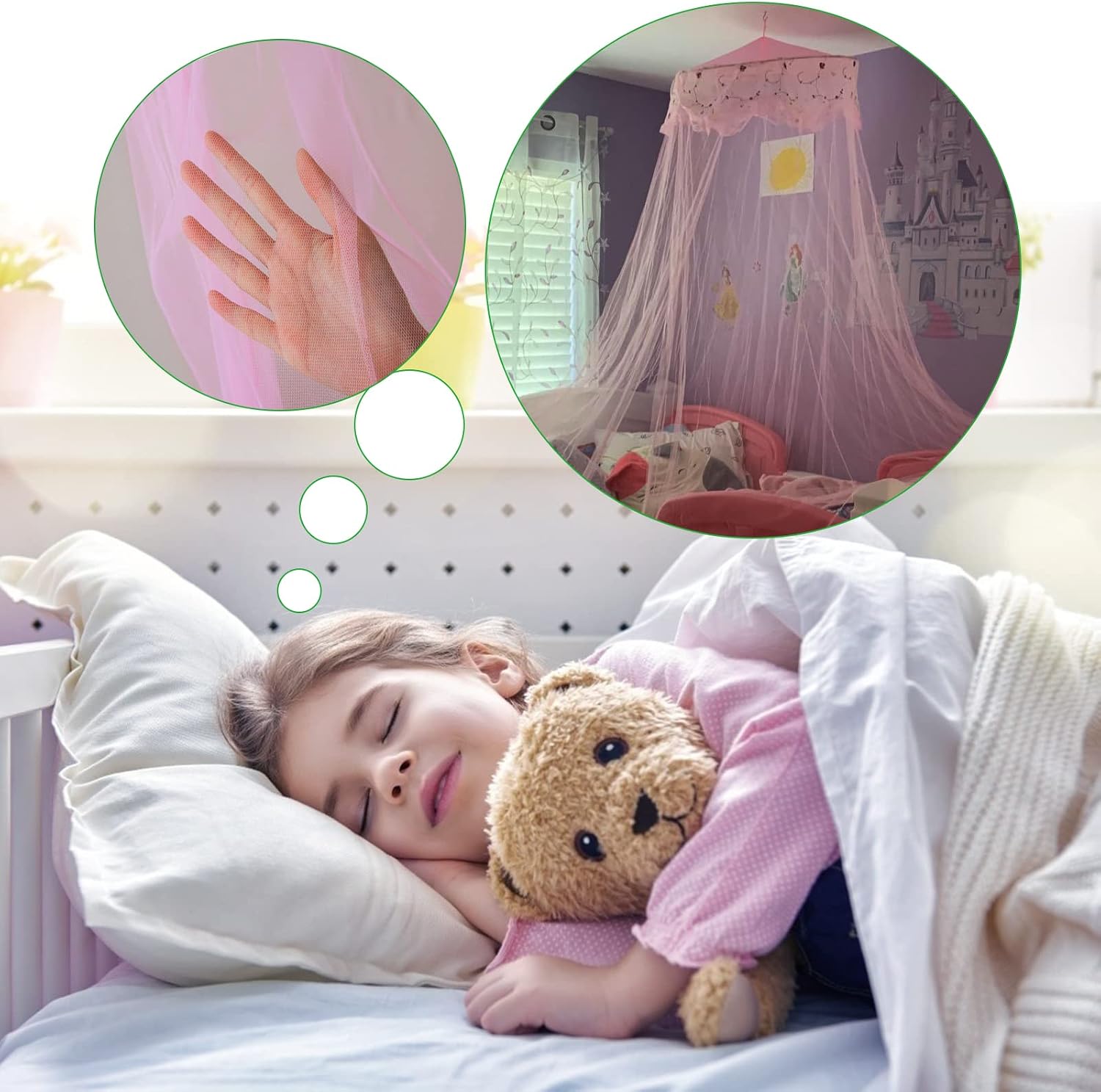 Mosquito Net Bed Canopy for Girls Pink Bed Curtains Tent Twin Queen Size