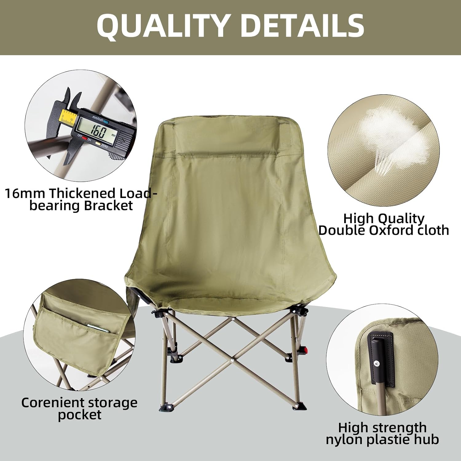 Camping Chairs for Adults, Beach Chairs for Adults, Lawn Chairs with Adjustable Backrest Suitable for Patio/Fishing/Beach/Camp, Includes A Storage Bag (Beige)
