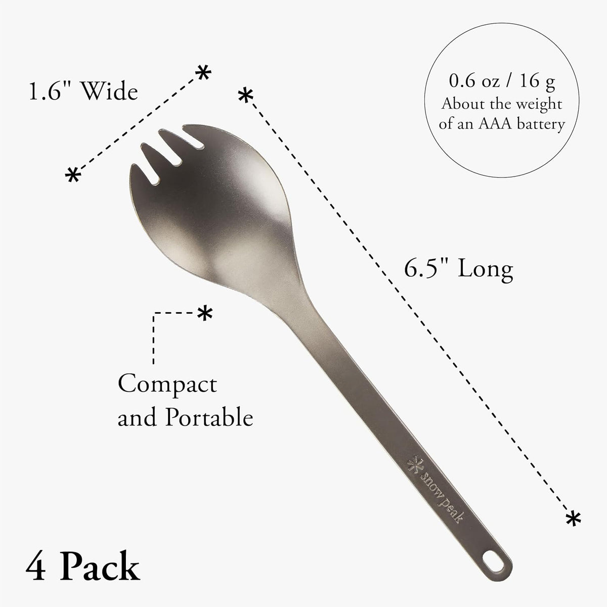 Snow Peak Titanium Spork for Outdoor Use, Portable and Durable, 4 Pack