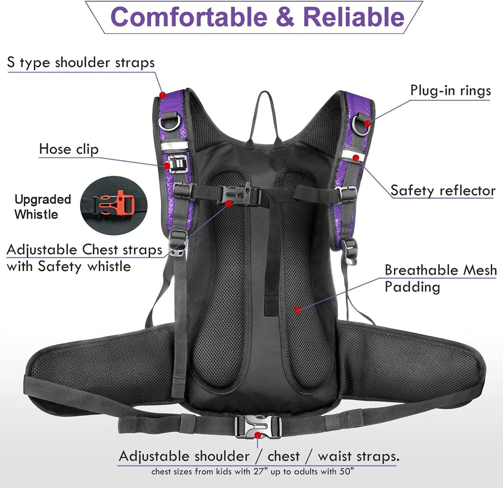 Mothybot Insulated Hydration Backpack Pack with 3L BPA Free Leak Proof Water Bladder, Large Storage Lightweight Hiking Daypack with Waist Pouches & Cooler Layer, for Running, Biking, Camping, Festival