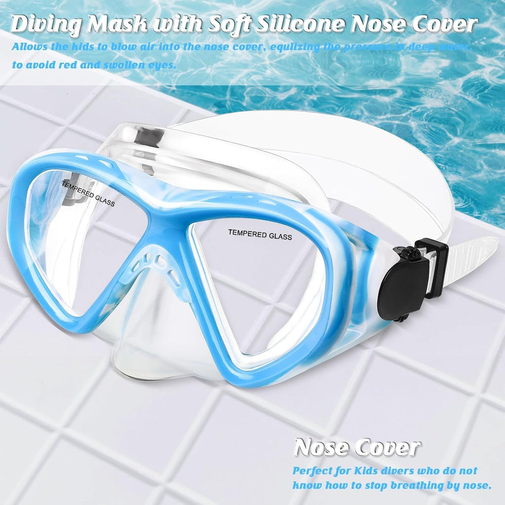 Kids Swim Goggles Snorkel Diving Mask for Boys Girls Ages 5-15, Anti-Fog Swimming Goggles with Nose Cover