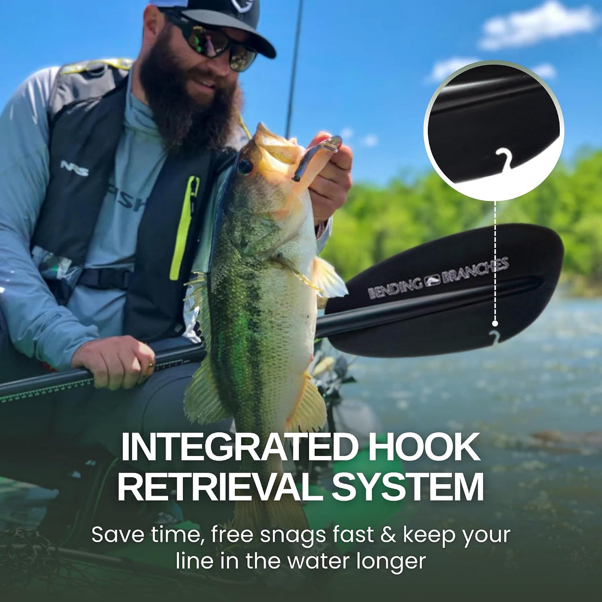 BENDING BRANCHES Angler Ace Versa-Lok™ Carbon Kayak Fishing Paddle – Adjustable Versa-Lok™ Ferrule, Carbon-Reinforced Nylon Blades, Lightweight Carbon Shaft