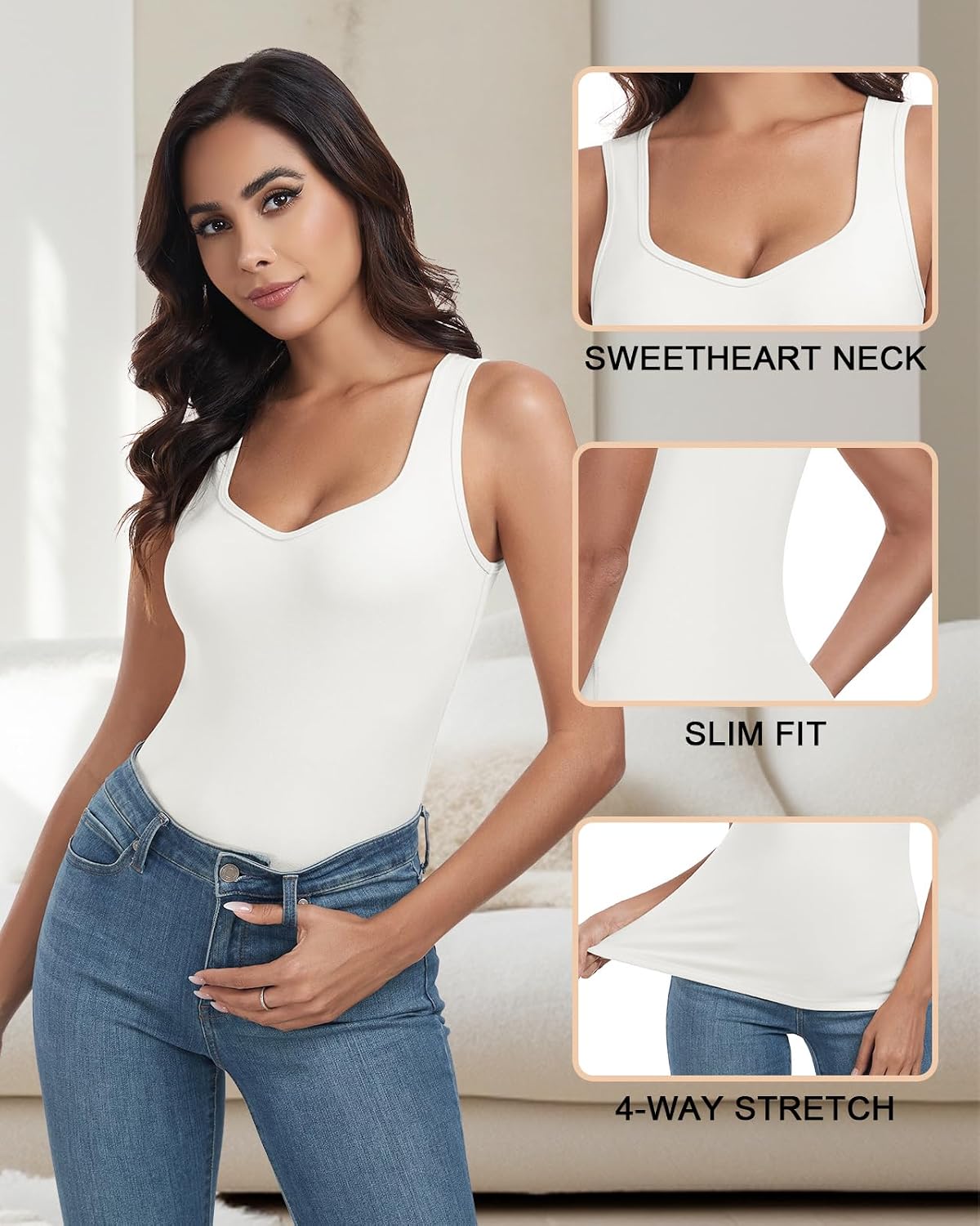 WOWENY Thermal Fleece Tank Top for Women V Neck Sleeveless Shirts Camisole Warm Base Layer Cami Vest Underwear Tops