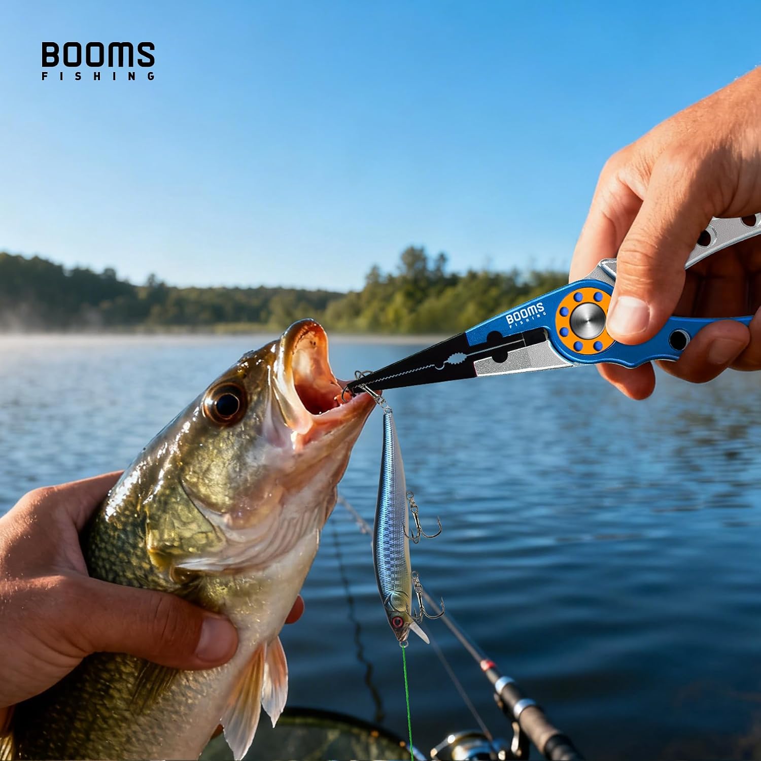 Booms Fishing X1 Aluminum Fishing Pliers Saltwater, Surf Fishing Tackle Kit, Fishing Multitool Hook Remover Braided Fishing Line Cutting and Split Ring with Coiled Lanyard and Sheath