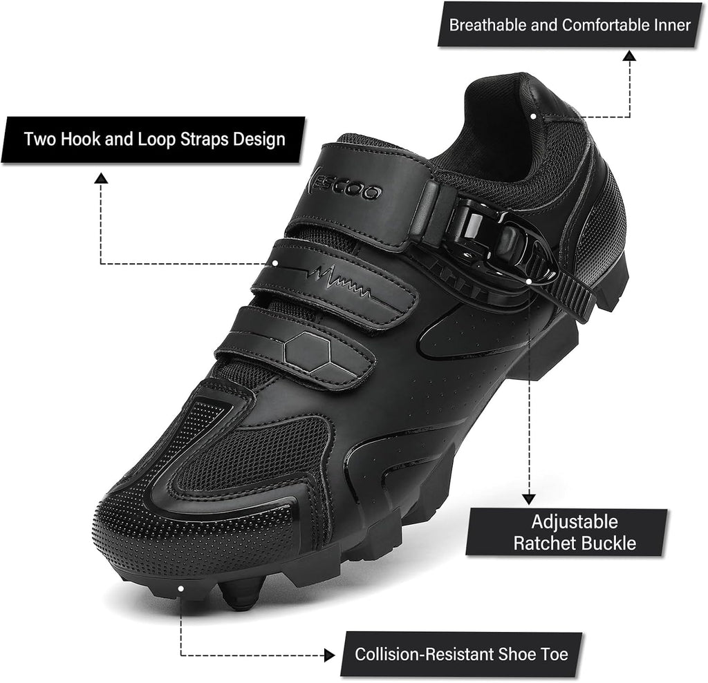 KESCOO Mens Mountain Bike Shoes with 2-Bolts SPD Cleats Cycling Shoes