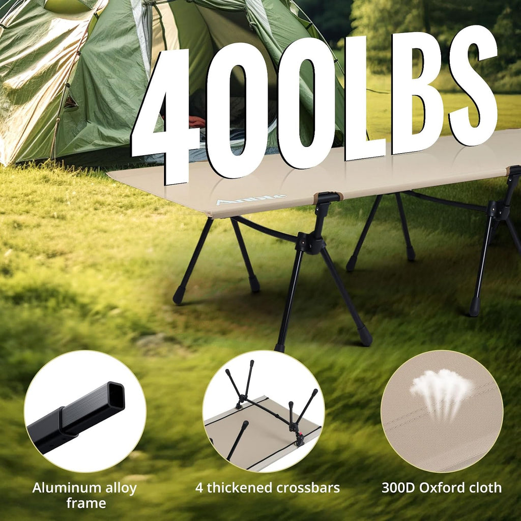 Anbte Height Adjustable Camping Cot, 400 lb Capacity, Portable for 1 Person