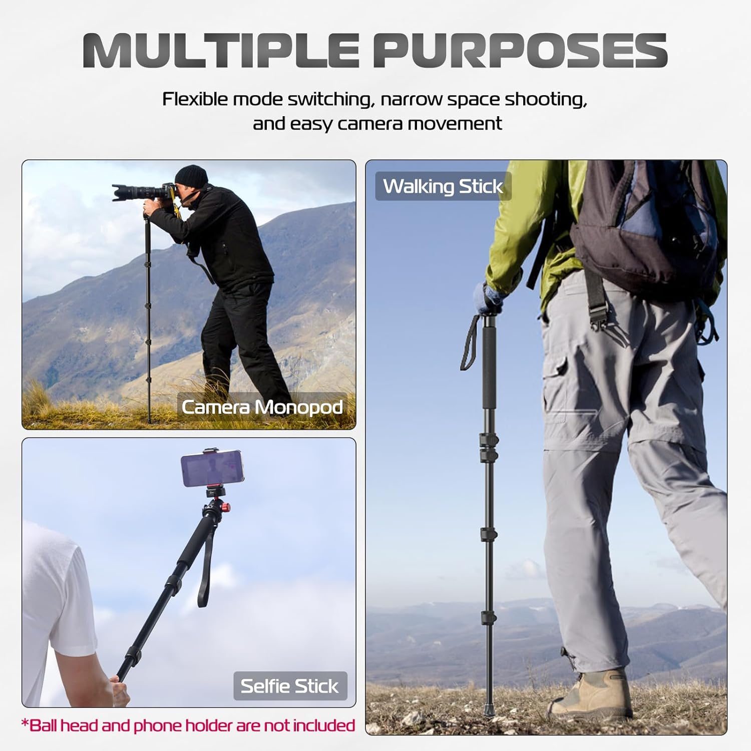 ULANZI TB12 61-Inch Camera Monopod - Portable Tripod & Monopod Photography Stick with 5-Section Height, Aluminum Compact Travel Camera Stick for Canon, Nikon, Sony Mirrorless, DSLR, Easy to Carry